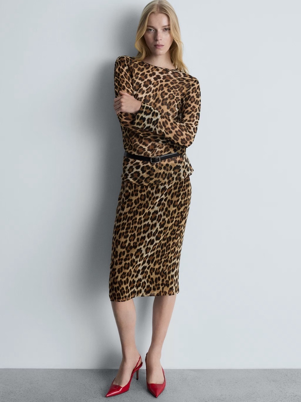 Mango Leopard Brown Co-ord Skirt + Blouse set NWT